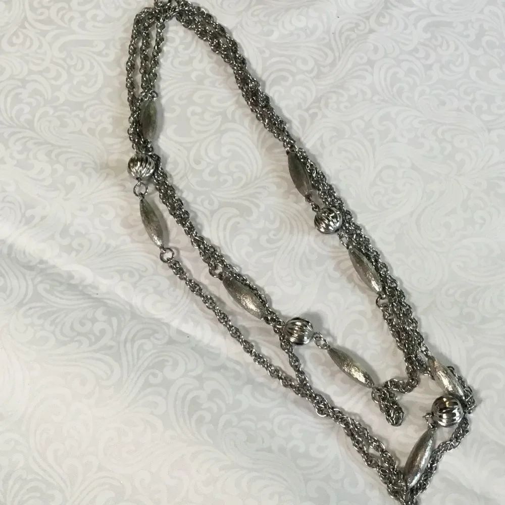 Silvertone Long Necklace With Beads